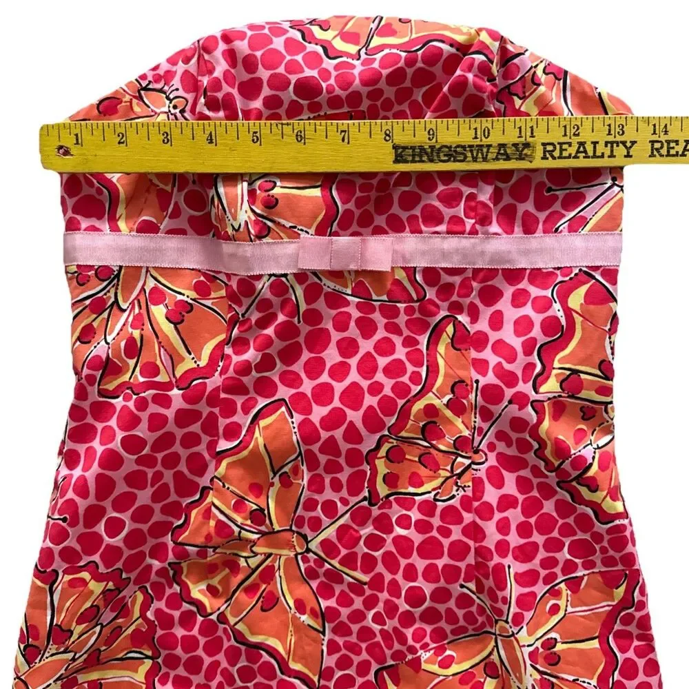 Lilly Pulitzer Strapless Dress Womens Sz 0 Y2K Mod Pink Orange Butterfly Print - Picture 11 of 14